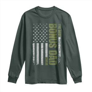 Bonus Dad Long Sleeve Shirt American Flag Best Bonus Dad Ever Fathers Day TS10 Dark Forest Green Print Your Wear