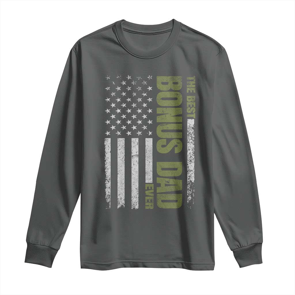 Bonus Dad Long Sleeve Shirt American Flag Best Bonus Dad Ever Fathers Day TS10 Dark Heather Print Your Wear