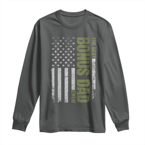 Bonus Dad Long Sleeve Shirt American Flag Best Bonus Dad Ever Fathers Day TS10 Dark Heather Print Your Wear