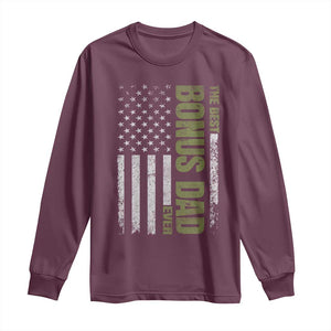 Bonus Dad Long Sleeve Shirt American Flag Best Bonus Dad Ever Fathers Day TS10 Maroon Print Your Wear