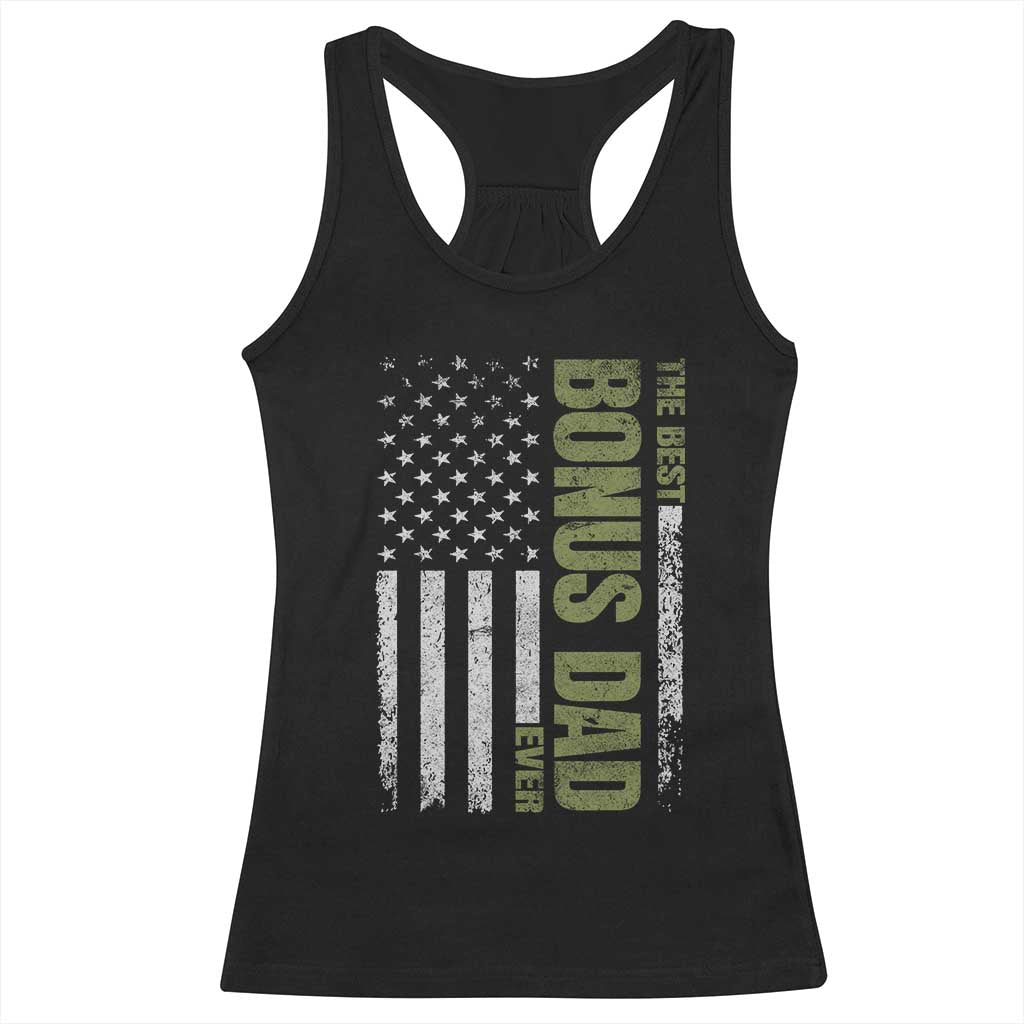 Bonus Dad Racerback Tank Top American Flag Best Bonus Dad Ever Fathers Day TS10 Black Print Your Wear