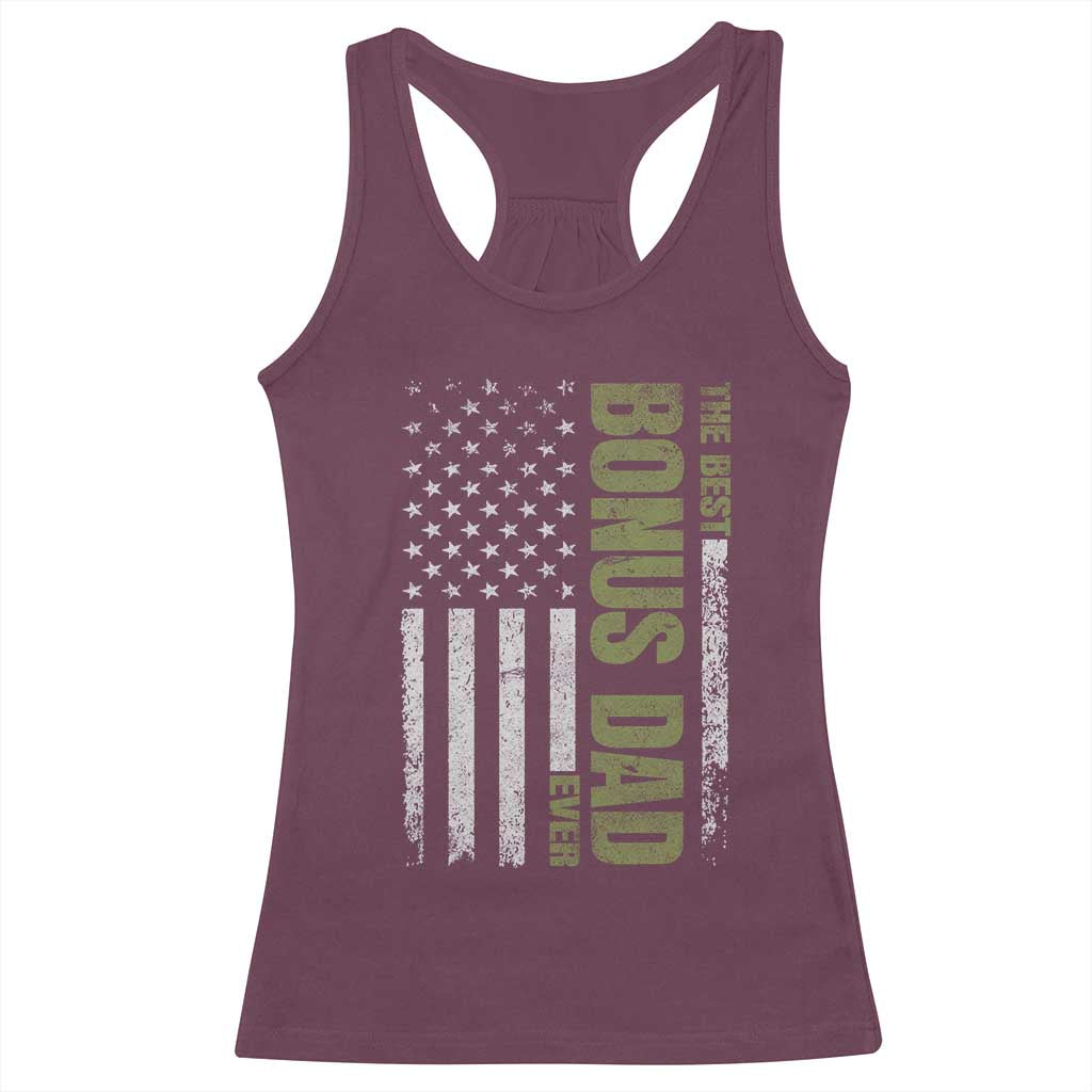 Bonus Dad Racerback Tank Top American Flag Best Bonus Dad Ever Fathers Day TS10 Maroon Print Your Wear