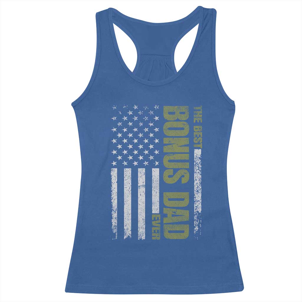 Bonus Dad Racerback Tank Top American Flag Best Bonus Dad Ever Fathers Day TS10 Royal Blue Print Your Wear