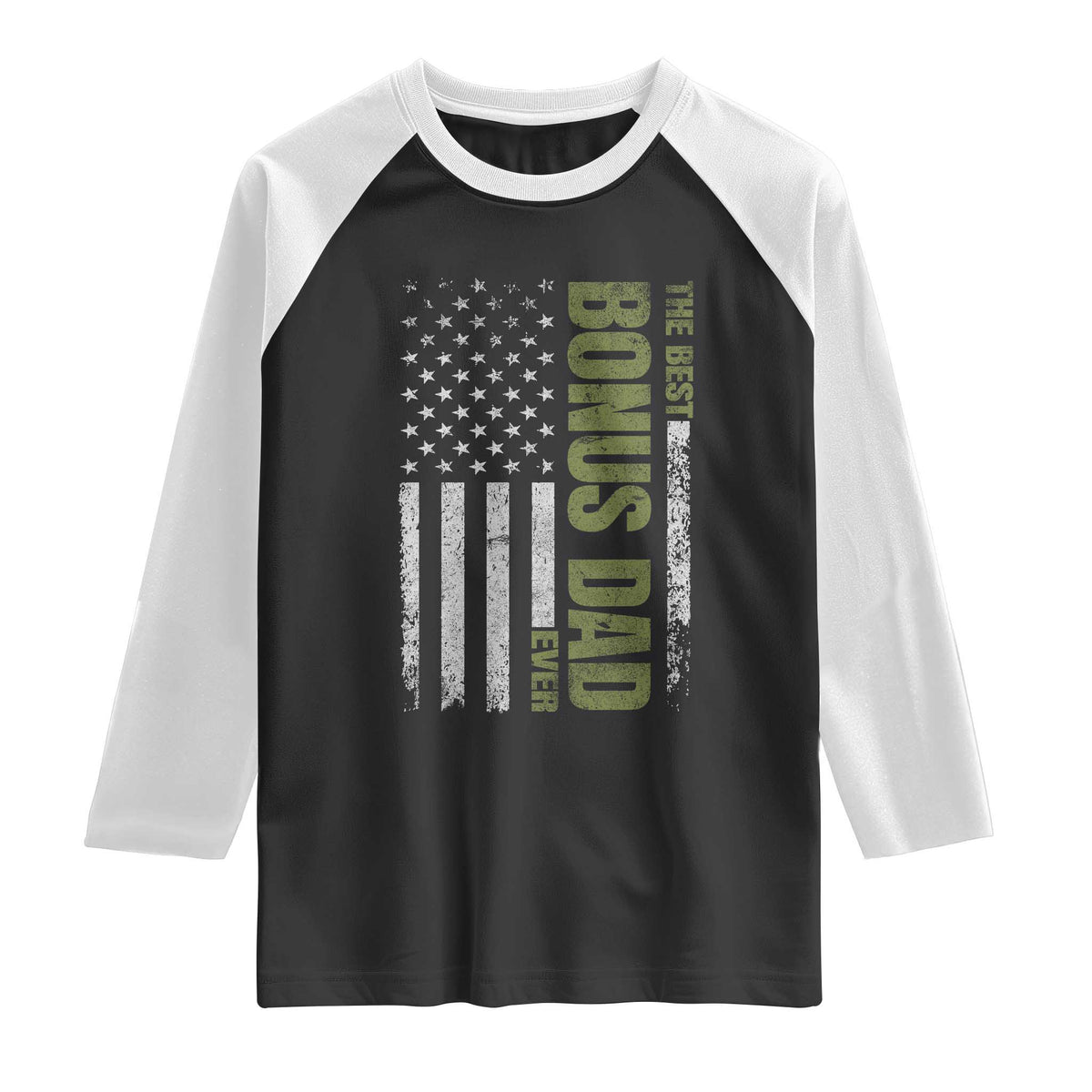 Bonus Dad Raglan Shirt American Flag Best Bonus Dad Ever Fathers Day TS10 Black White Print Your Wear