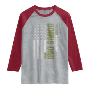 Bonus Dad Raglan Shirt American Flag Best Bonus Dad Ever Fathers Day TS10 Heather Gray Heather Red Print Your Wear