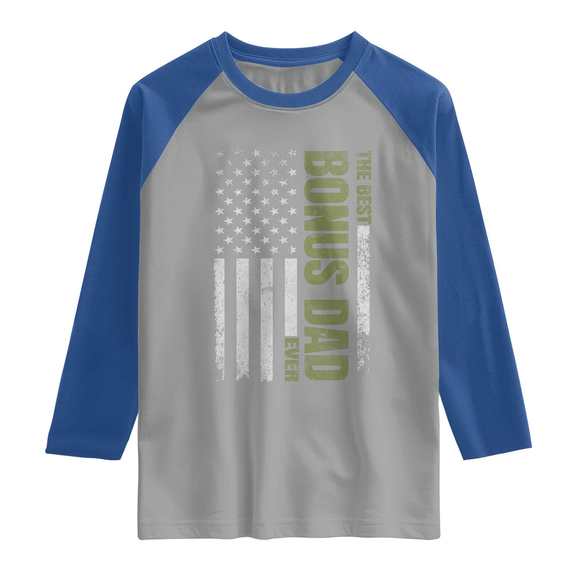 Bonus Dad Raglan Shirt American Flag Best Bonus Dad Ever Fathers Day TS10 Sport Gray Royal Print Your Wear