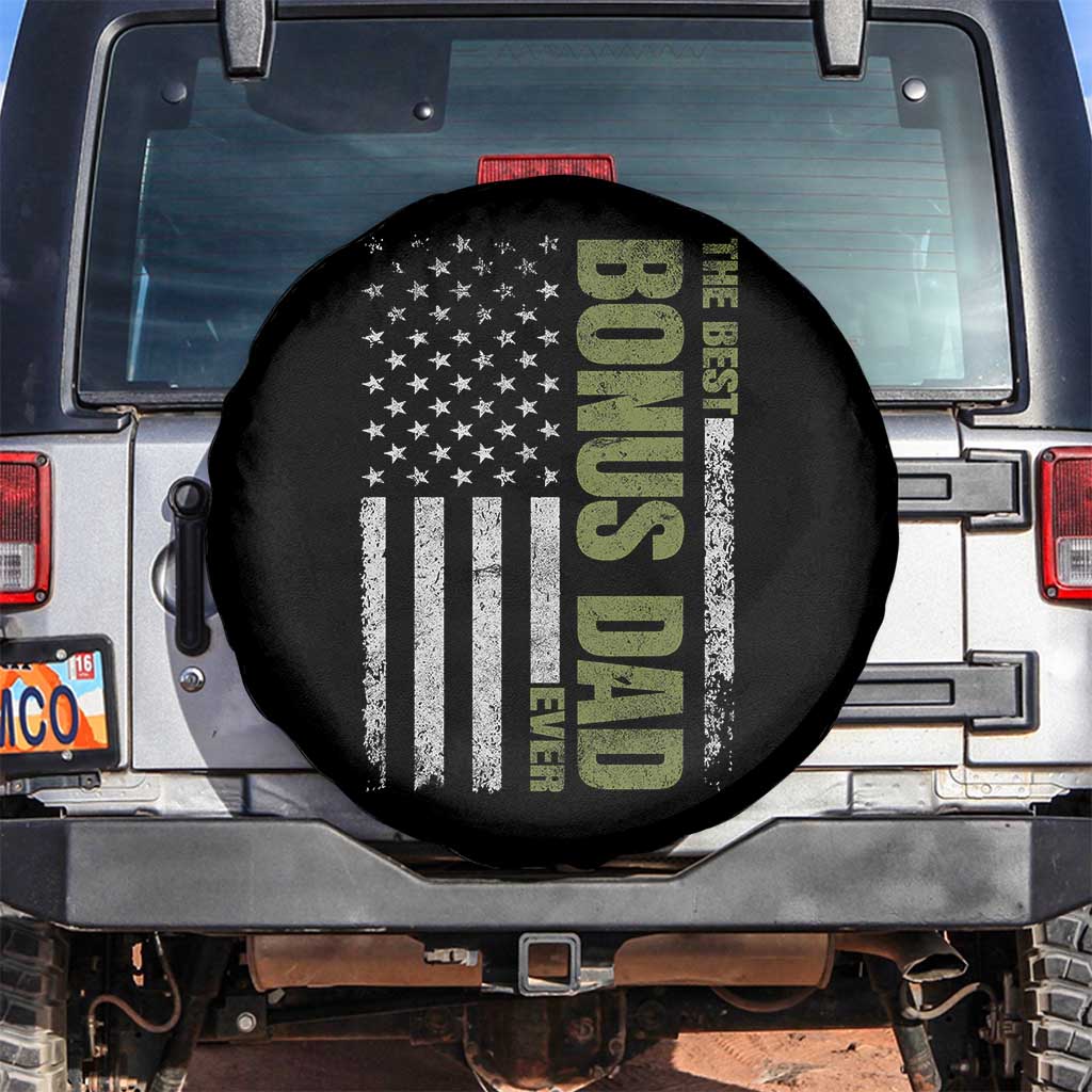 Bonus Dad Spare Tire Cover American Flag Best Bonus Dad Ever Fathers Day TS10 No hole Black Print Your Wear