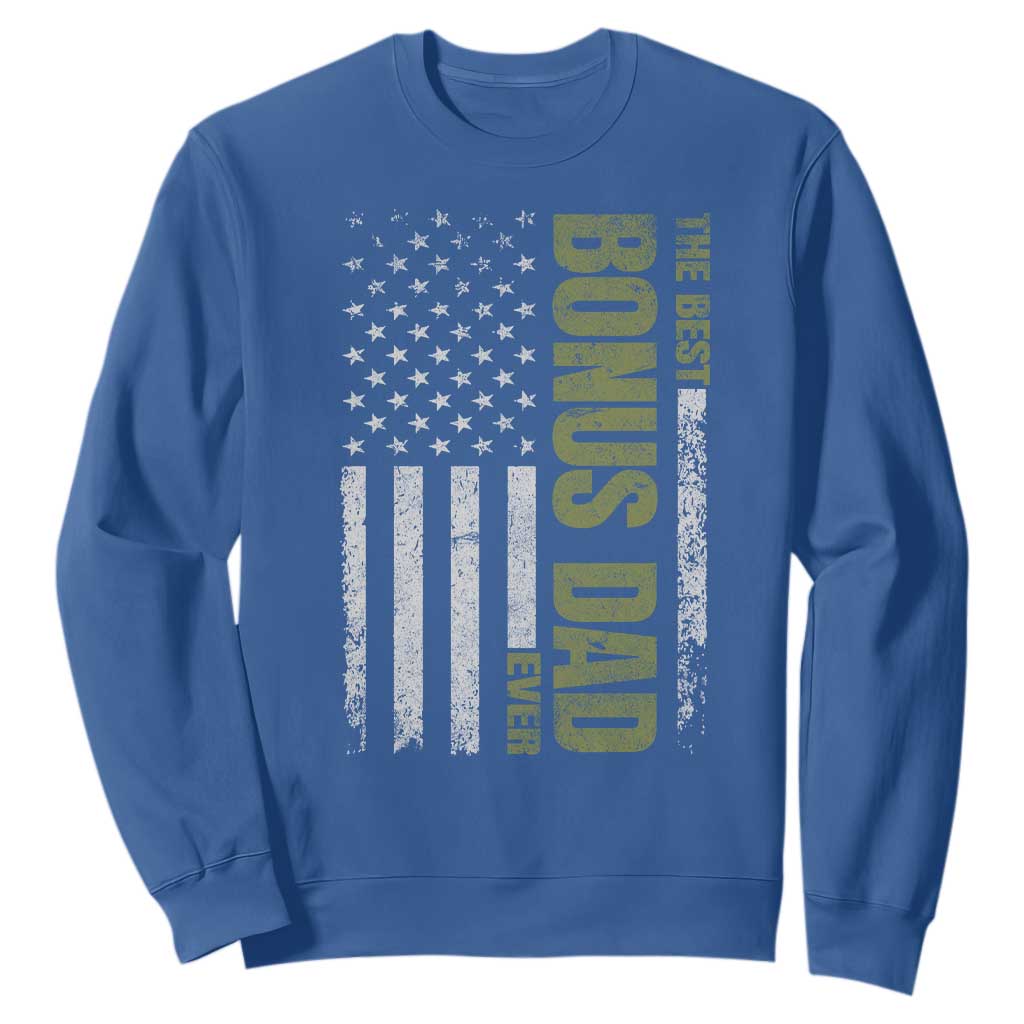 Bonus Dad Sweatshirt American Flag Best Bonus Dad Ever Fathers Day TS10 Royal Blue Print Your Wear