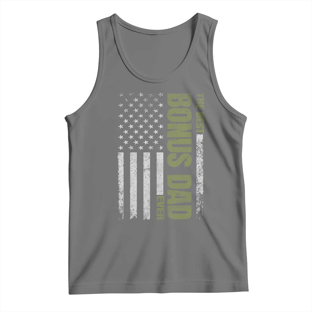 Bonus Dad Tank Top American Flag Best Bonus Dad Ever Fathers Day TS10 Black Heather Print Your Wear
