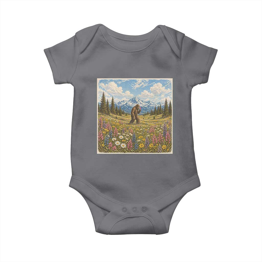 Retro Bigfoot Wildflower Baby Onesie Vintage Sasquatch Funny Cryptid TS10 Charcoal Print Your Wear