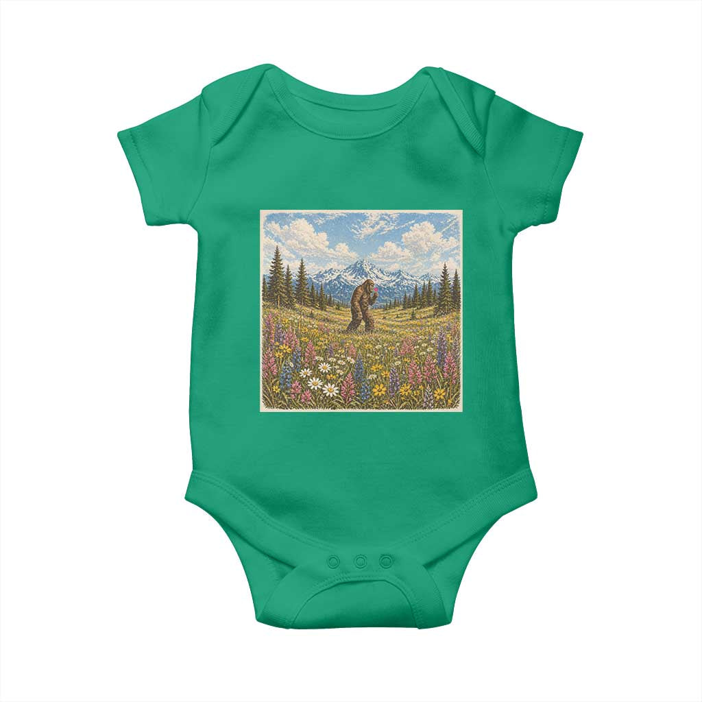 Retro Bigfoot Wildflower Baby Onesie Vintage Sasquatch Funny Cryptid TS10 Irish Green Print Your Wear