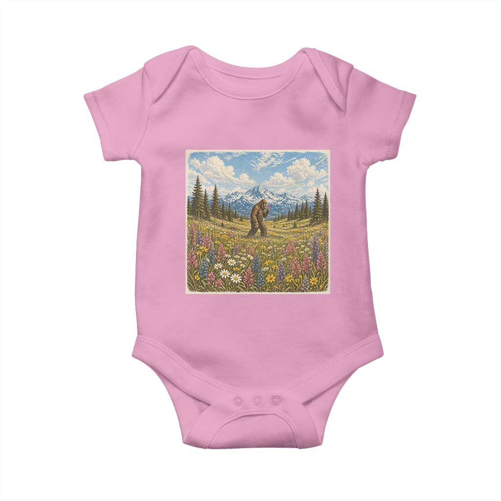Retro Bigfoot Wildflower Baby Onesie Vintage Sasquatch Funny Cryptid TS10 Light Pink Print Your Wear