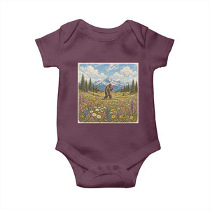 Retro Bigfoot Wildflower Baby Onesie Vintage Sasquatch Funny Cryptid TS10 Maroon Print Your Wear
