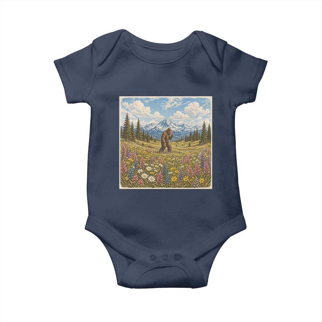 Retro Bigfoot Wildflower Baby Onesie Vintage Sasquatch Funny Cryptid TS10 Navy Print Your Wear