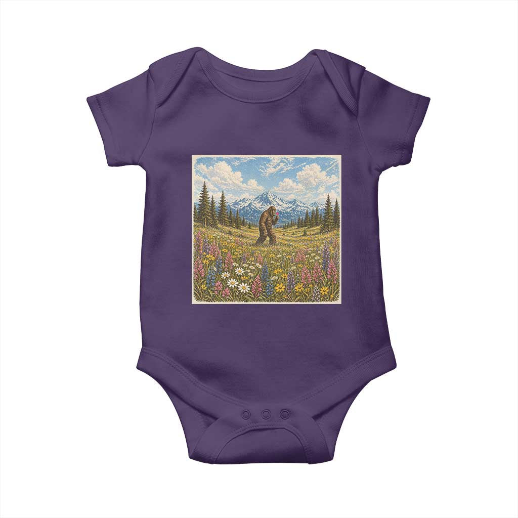 Retro Bigfoot Wildflower Baby Onesie Vintage Sasquatch Funny Cryptid TS10 Purple Print Your Wear