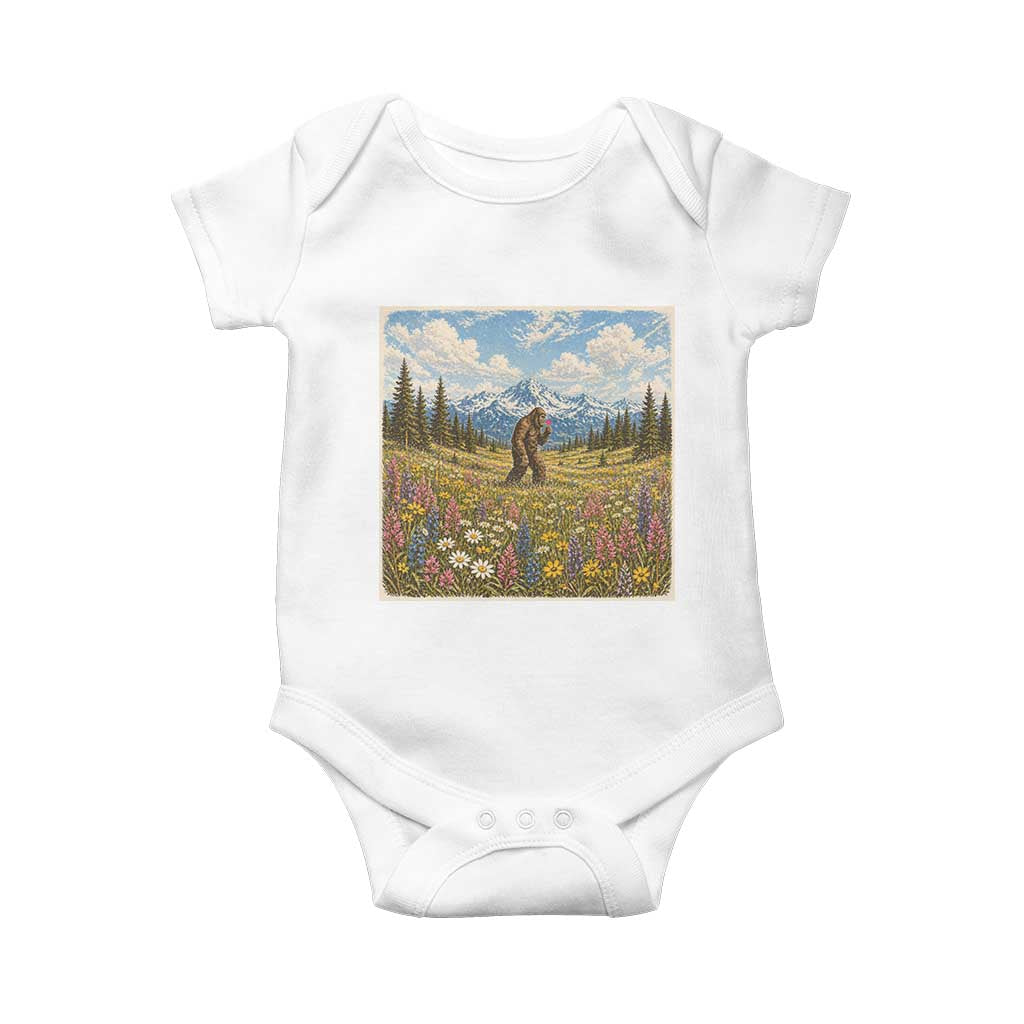 Retro Bigfoot Wildflower Baby Onesie Vintage Sasquatch Funny Cryptid TS10 White Print Your Wear
