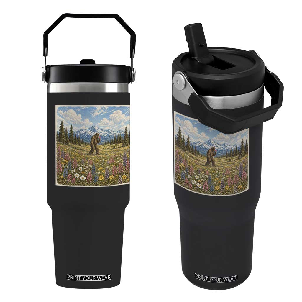Retro Bigfoot Wildflower Flip Straw Tumbler Vintage Sasquatch Funny Cryptid TS10 One Size: 30 oz Black Print Your Wear