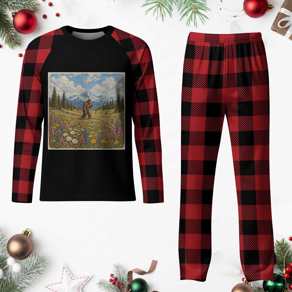 Retro Bigfoot Wildflower Plaid Pajama Set Vintage Sasquatch Funny Cryptid TS10 Buffalo Plaid Print Your Wear