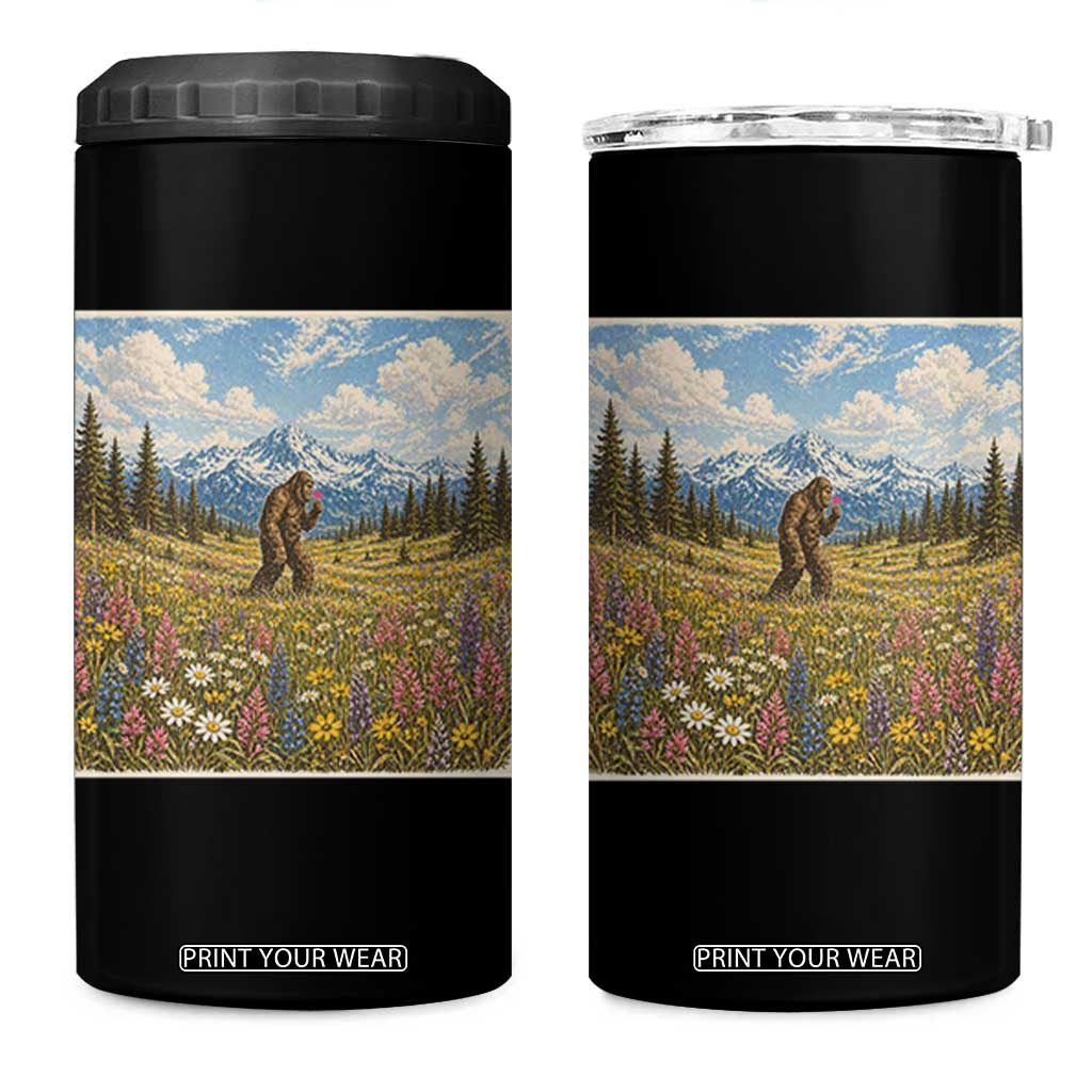 Retro Bigfoot Wildflower 4 in 1 Can Cooler Tumbler Vintage Sasquatch Funny Cryptid TS10 One Size: 16 oz Black Print Your Wear