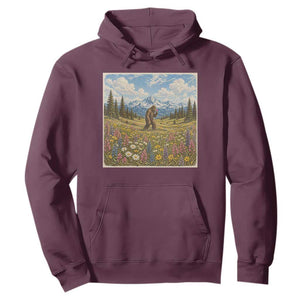 Retro Bigfoot Wildflower Hoodie Vintage Sasquatch Funny Cryptid TS10 Maroon Print Your Wear