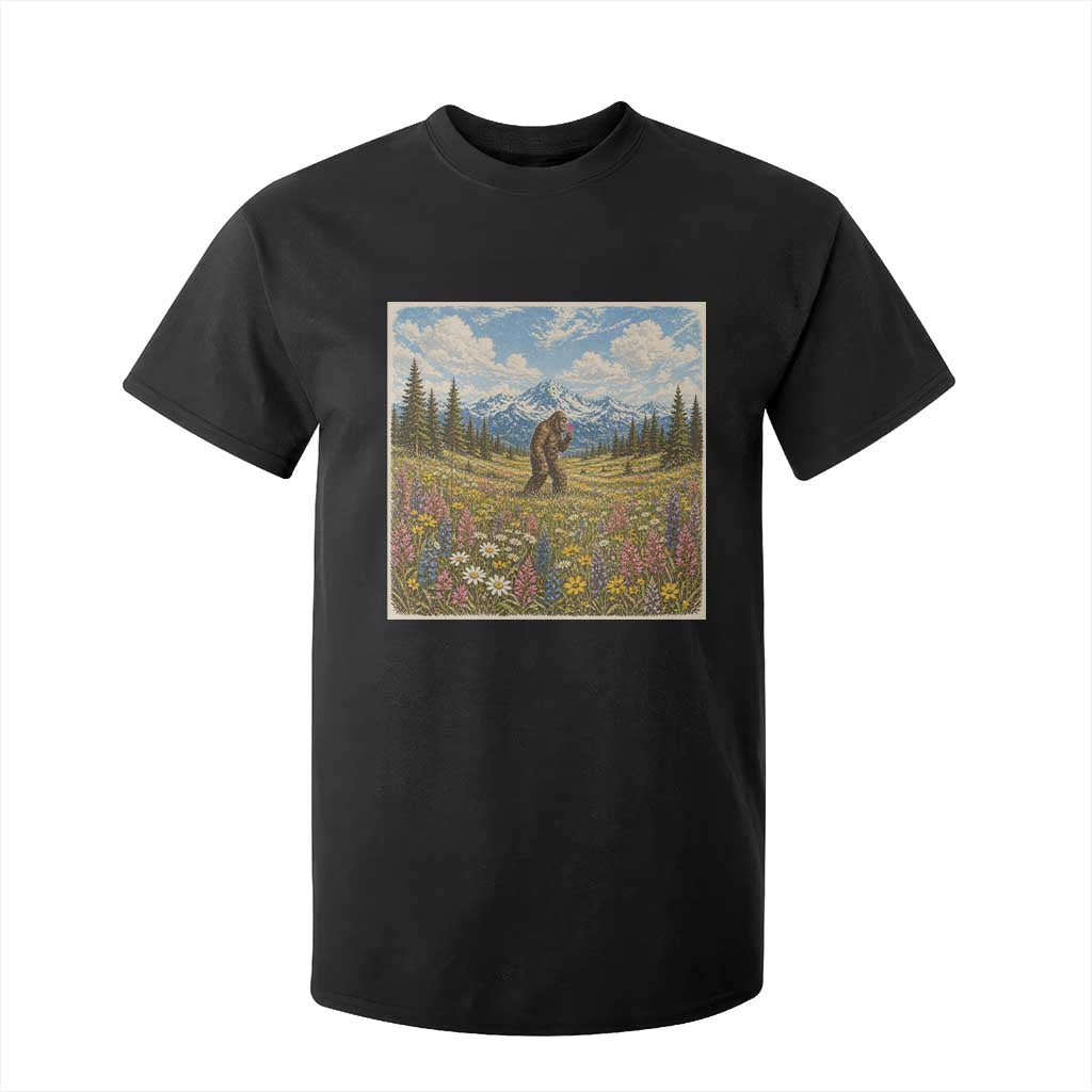 Retro Bigfoot Wildflower T Shirt For Kid Vintage Sasquatch Funny Cryptid TS10 Black Print Your Wear