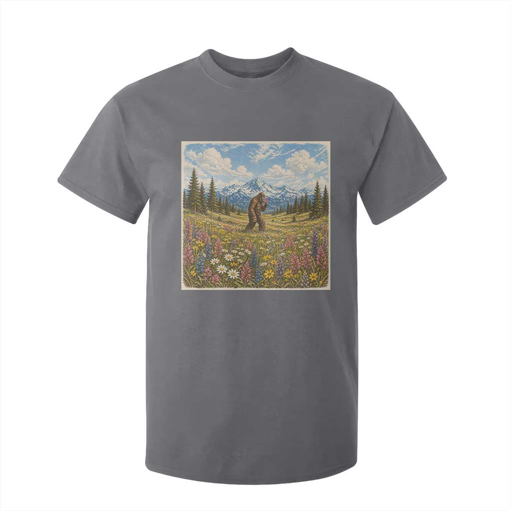 Retro Bigfoot Wildflower T Shirt For Kid Vintage Sasquatch Funny Cryptid TS10 Charcoal Print Your Wear
