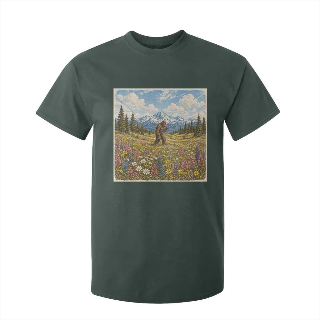 Retro Bigfoot Wildflower T Shirt For Kid Vintage Sasquatch Funny Cryptid TS10 Dark Forest Green Print Your Wear