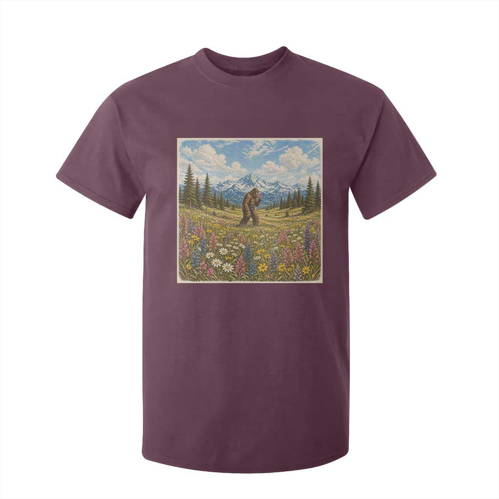 Retro Bigfoot Wildflower T Shirt For Kid Vintage Sasquatch Funny Cryptid TS10 Maroon Print Your Wear