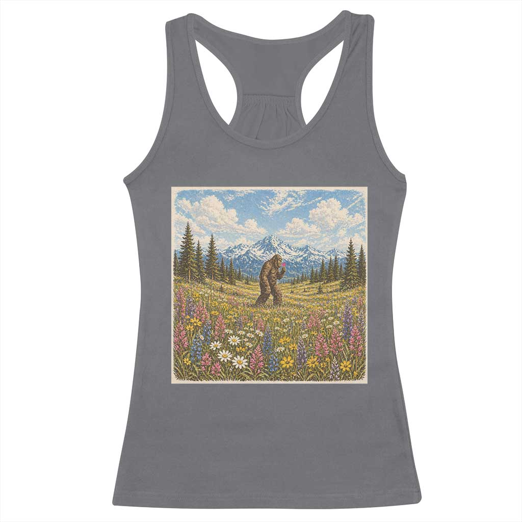 Retro Bigfoot Wildflower Racerback Tank Top Vintage Sasquatch Funny Cryptid TS10 Charcoal Print Your Wear