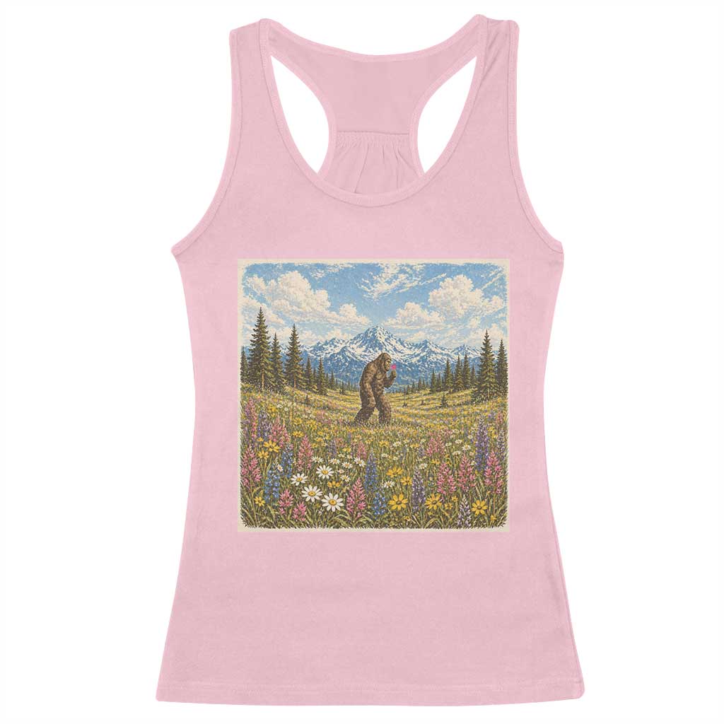 Retro Bigfoot Wildflower Racerback Tank Top Vintage Sasquatch Funny Cryptid TS10 Light Pink Print Your Wear