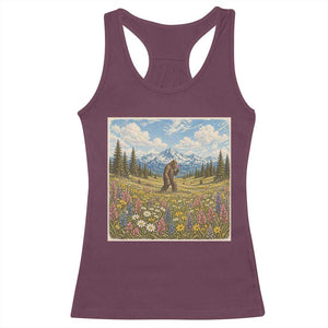 Retro Bigfoot Wildflower Racerback Tank Top Vintage Sasquatch Funny Cryptid TS10 Maroon Print Your Wear