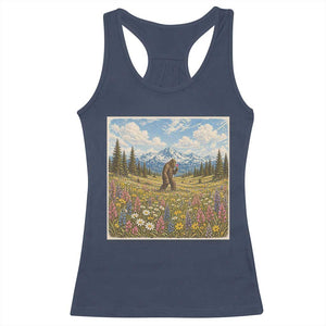 Retro Bigfoot Wildflower Racerback Tank Top Vintage Sasquatch Funny Cryptid TS10 Navy Print Your Wear