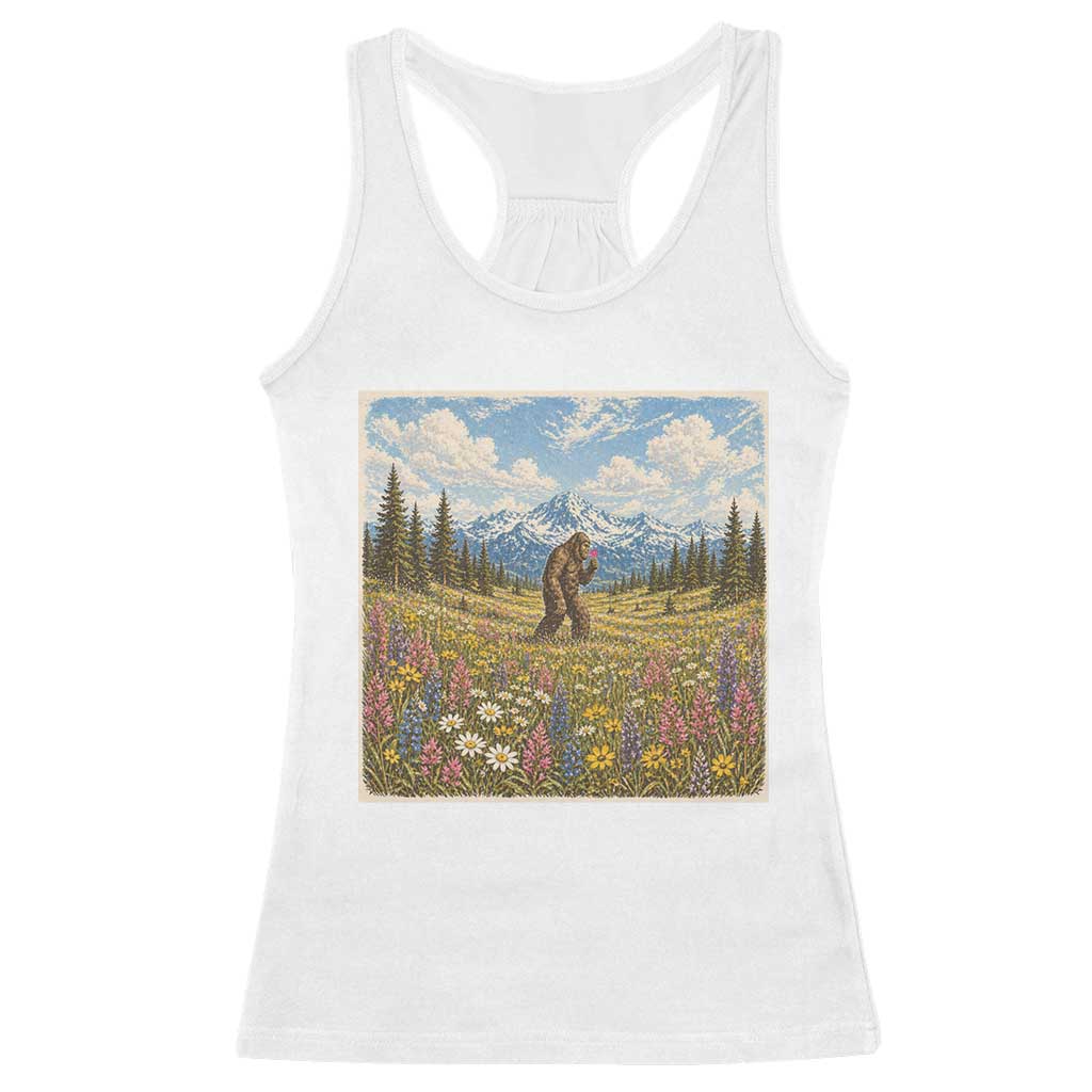 Retro Bigfoot Wildflower Racerback Tank Top Vintage Sasquatch Funny Cryptid TS10 White Print Your Wear