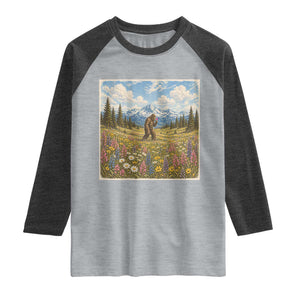 Retro Bigfoot Wildflower Raglan Shirt Vintage Sasquatch Funny Cryptid TS10 Heather Gray Heather Charcoal Print Your Wear