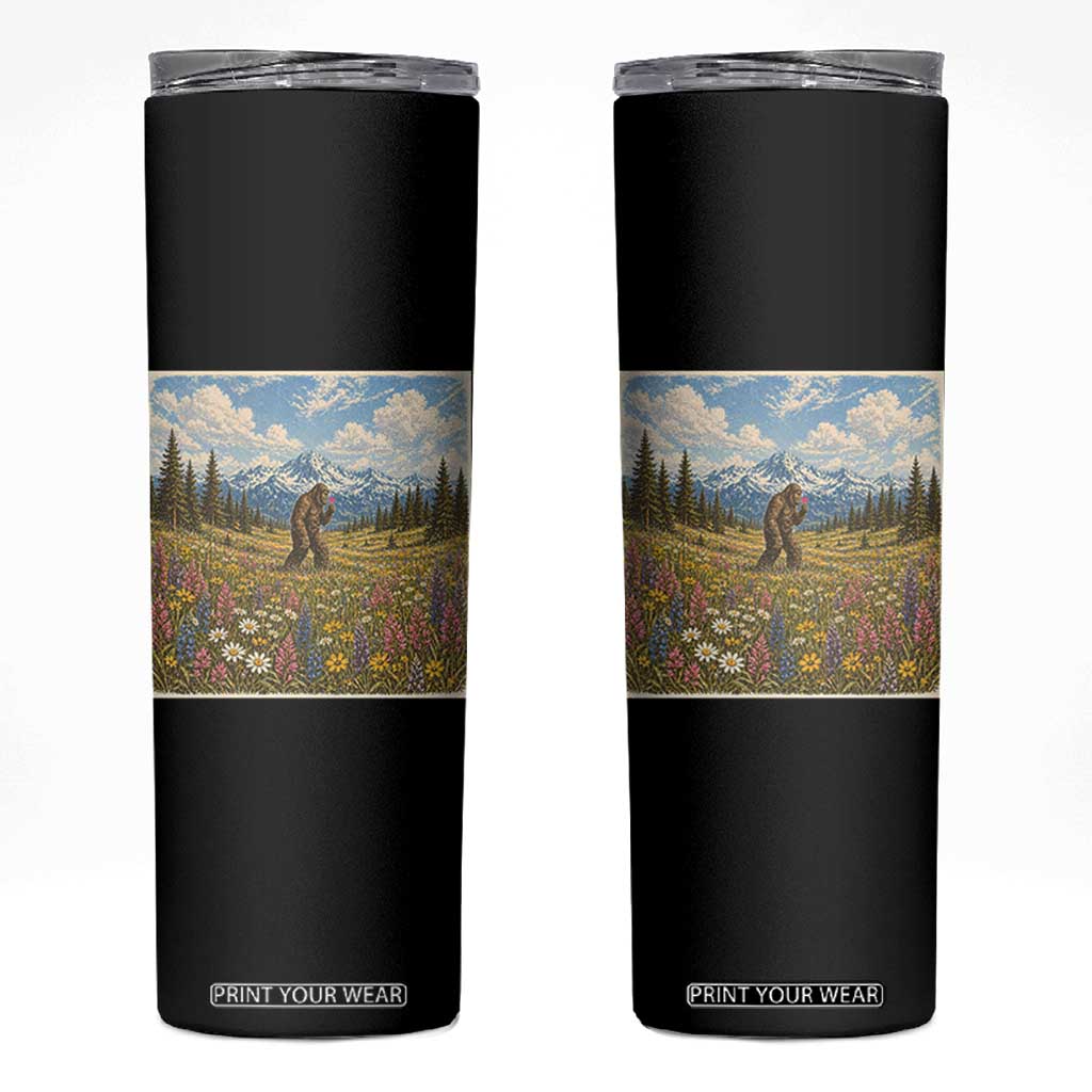 Retro Bigfoot Wildflower Skinny Tumbler Vintage Sasquatch Funny Cryptid TS10 Black Print Your Wear