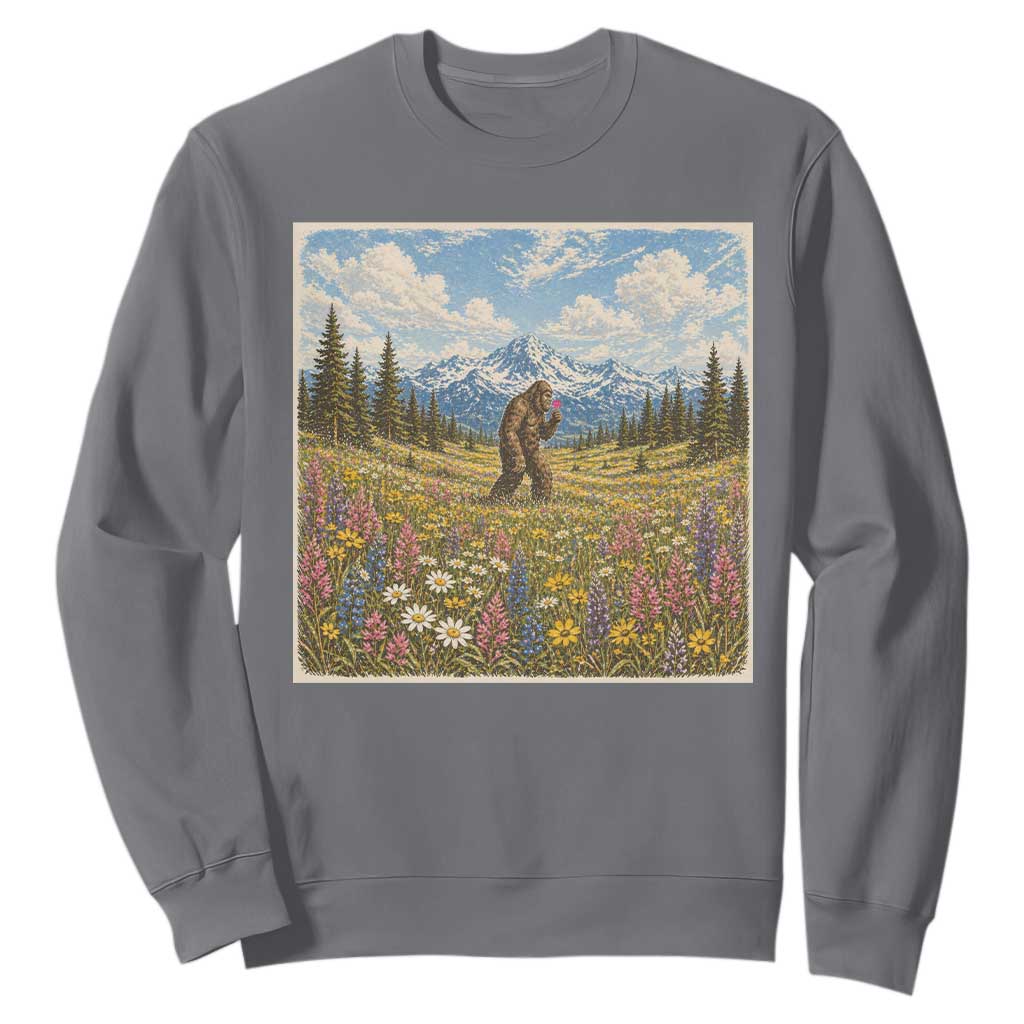 Retro Bigfoot Wildflower Sweatshirt Vintage Sasquatch Funny Cryptid TS10 Charcoal Print Your Wear