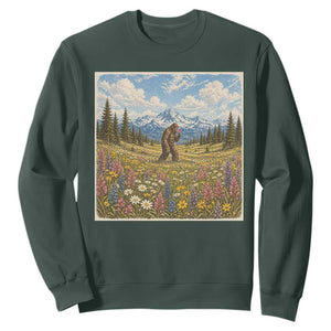 Retro Bigfoot Wildflower Sweatshirt Vintage Sasquatch Funny Cryptid TS10 Dark Forest Green Print Your Wear