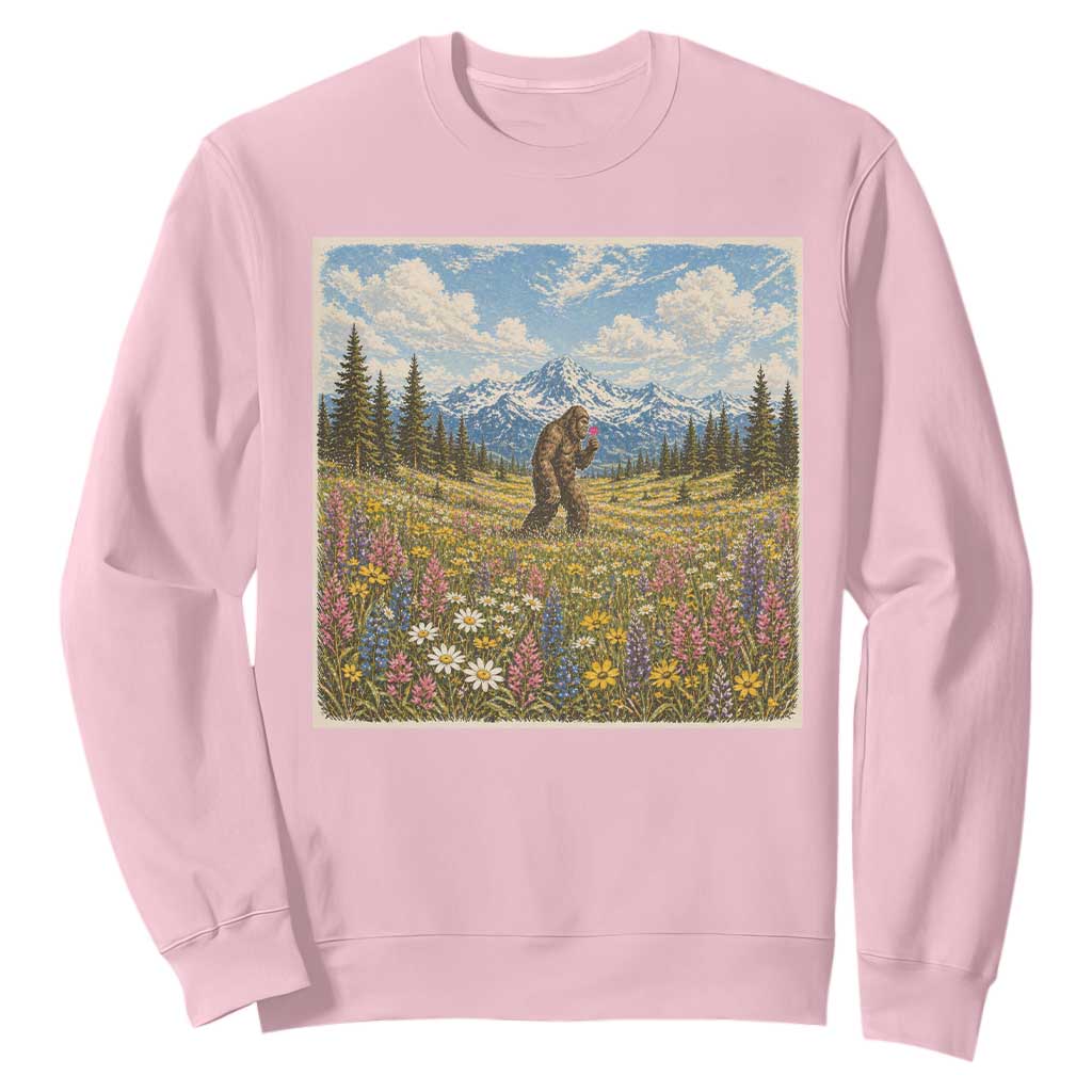 Retro Bigfoot Wildflower Sweatshirt Vintage Sasquatch Funny Cryptid TS10 Light Pink Print Your Wear