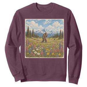 Retro Bigfoot Wildflower Sweatshirt Vintage Sasquatch Funny Cryptid TS10 Maroon Print Your Wear