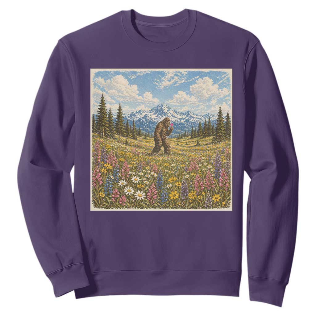 Retro Bigfoot Wildflower Sweatshirt Vintage Sasquatch Funny Cryptid TS10 Purple Print Your Wear