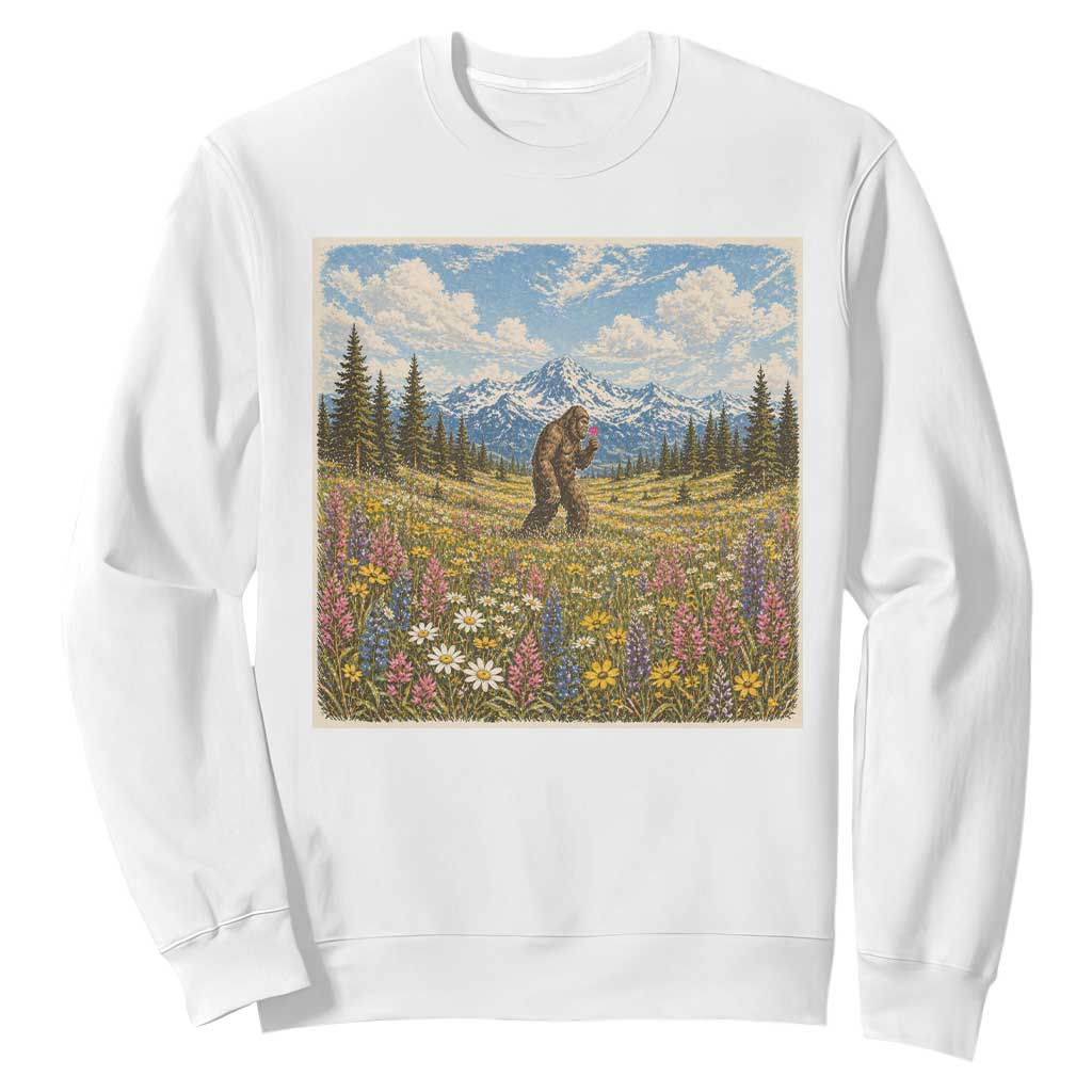Retro Bigfoot Wildflower Sweatshirt Vintage Sasquatch Funny Cryptid TS10 White Print Your Wear