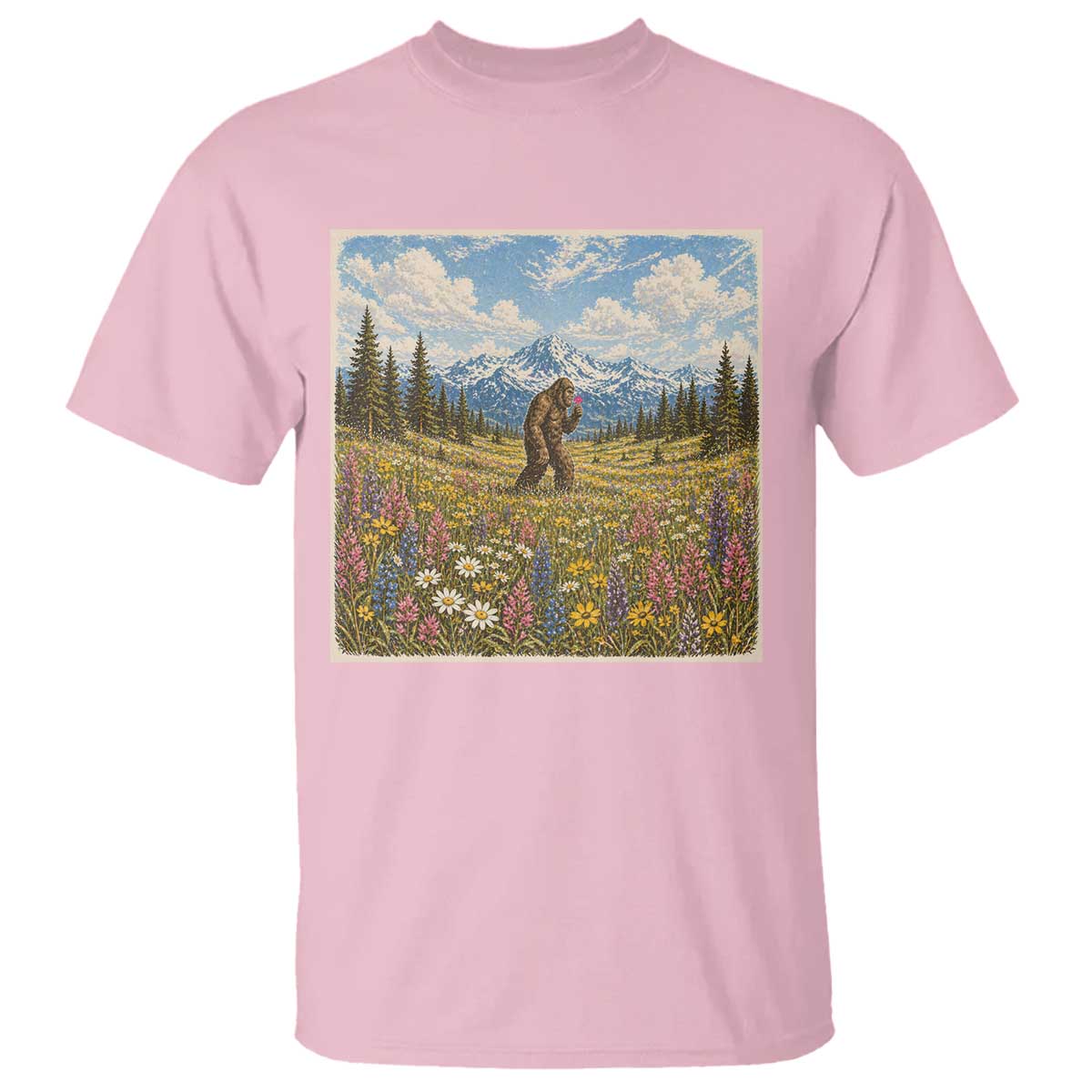 Retro Bigfoot Wildflower T Shirt Vintage Sasquatch Funny Cryptid TS10 Light Pink Print Your Wear