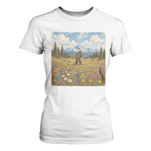 Retro Bigfoot Wildflower T Shirt For Women Vintage Sasquatch Funny Cryptid TS10 White Print Your Wear
