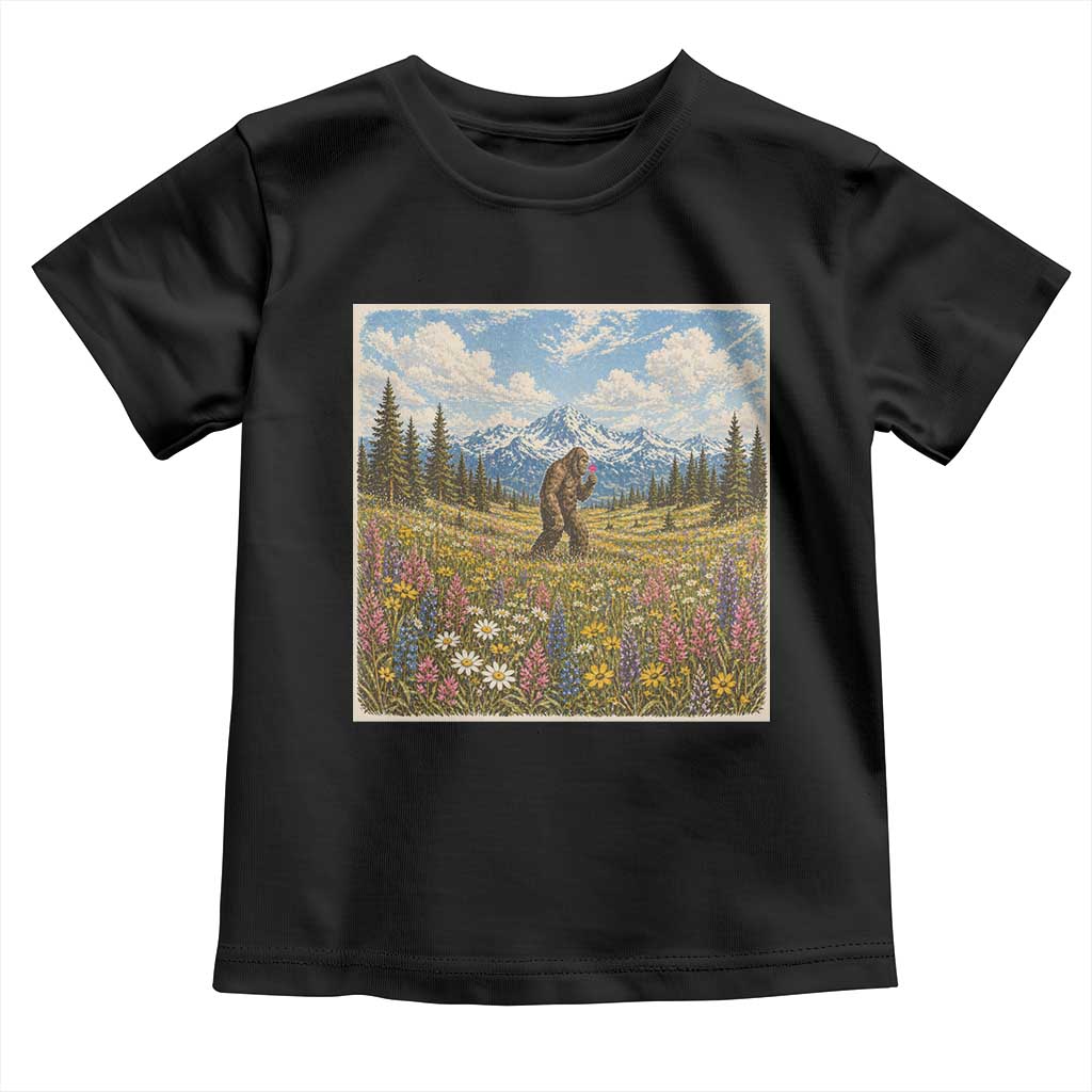 Retro Bigfoot Wildflower Toddler T Shirt Vintage Sasquatch Funny Cryptid TS10 Black Print Your Wear