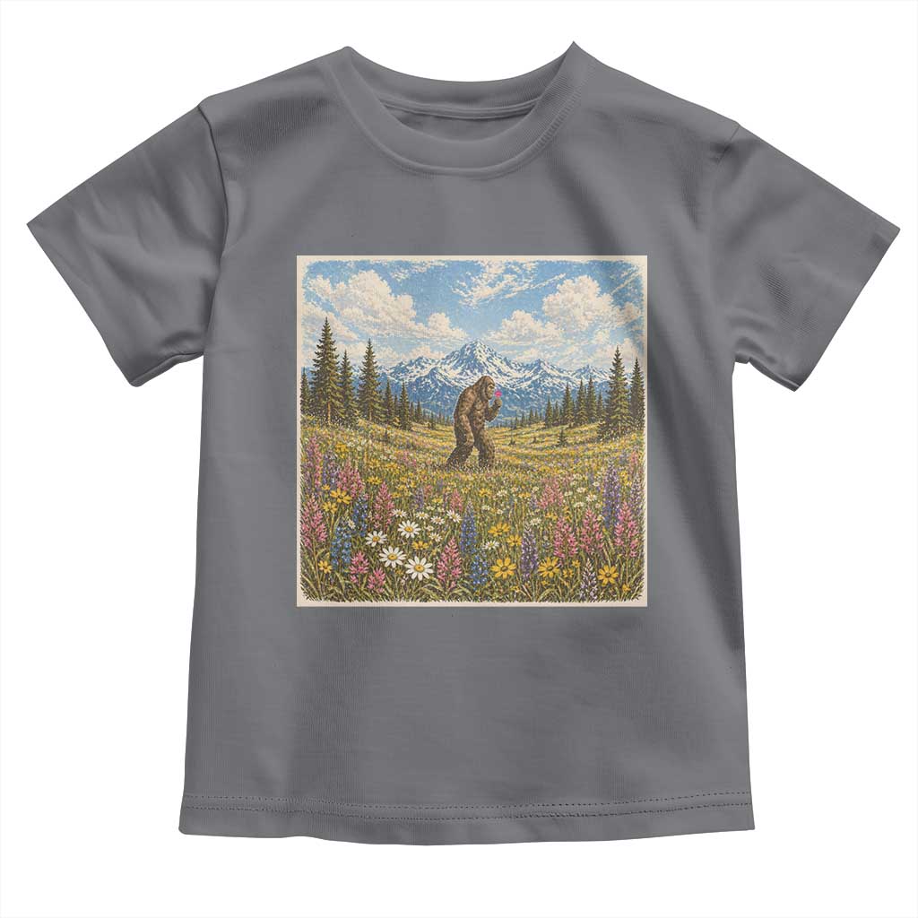 Retro Bigfoot Wildflower Toddler T Shirt Vintage Sasquatch Funny Cryptid TS10 Charcoal Print Your Wear