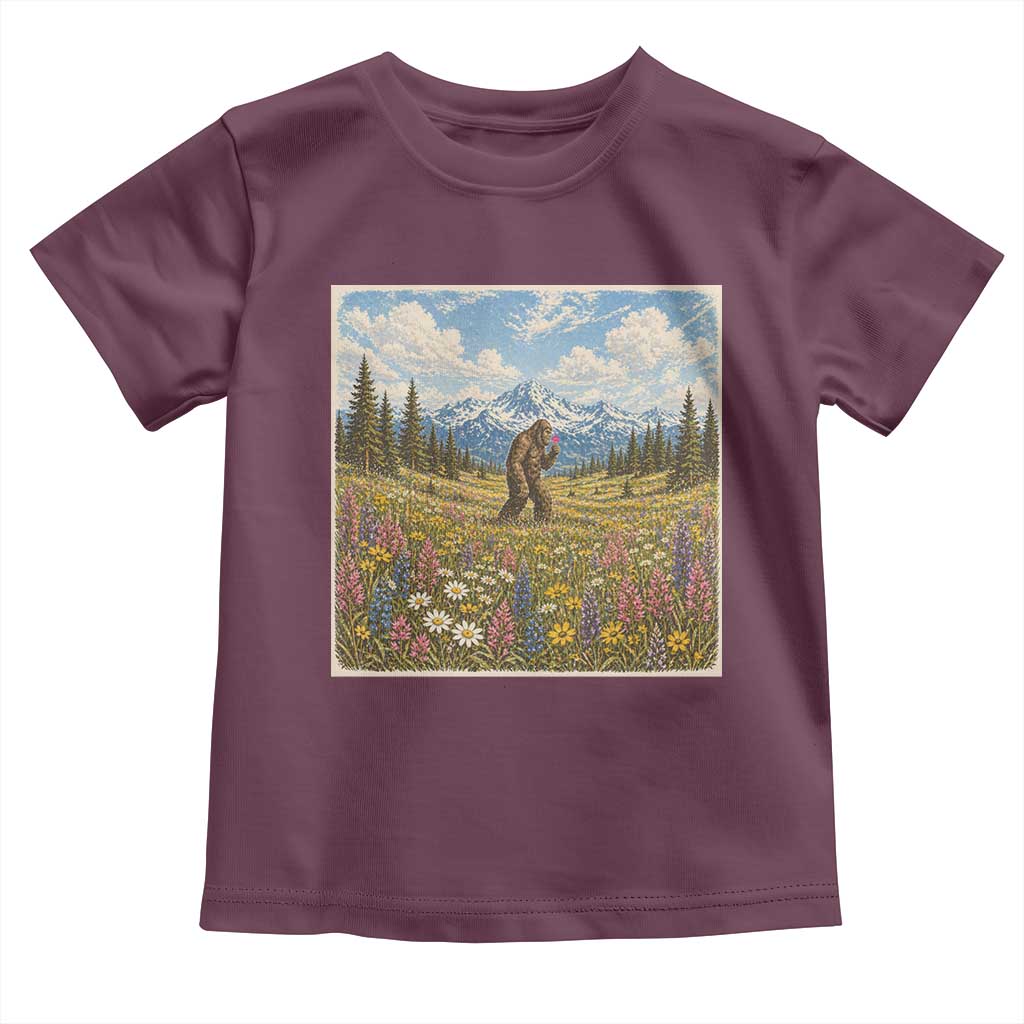 Retro Bigfoot Wildflower Toddler T Shirt Vintage Sasquatch Funny Cryptid TS10 Maroon Print Your Wear