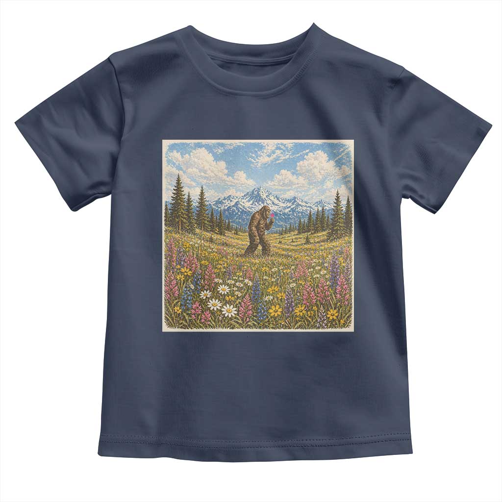 Retro Bigfoot Wildflower Toddler T Shirt Vintage Sasquatch Funny Cryptid TS10 Navy Print Your Wear