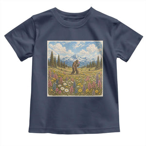 Retro Bigfoot Wildflower Toddler T Shirt Vintage Sasquatch Funny Cryptid TS10 Navy Print Your Wear