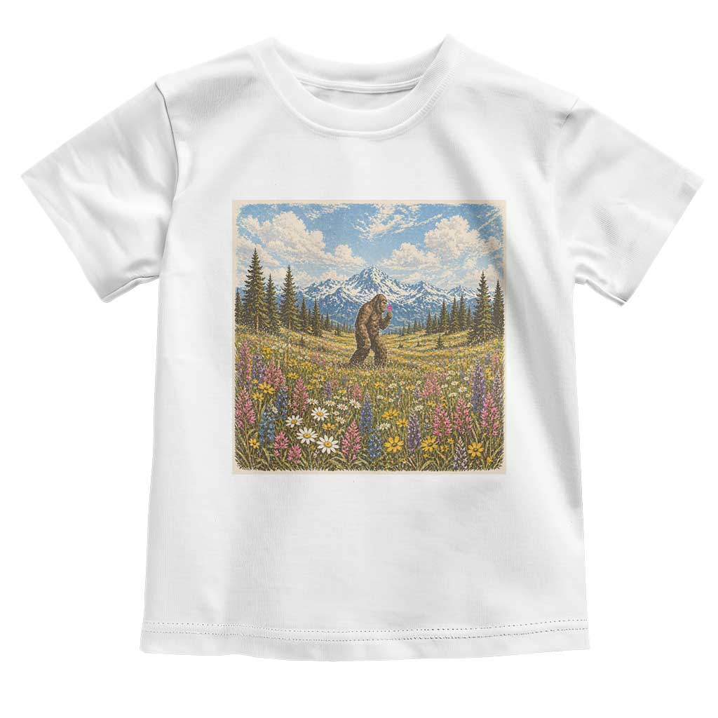 Retro Bigfoot Wildflower Toddler T Shirt Vintage Sasquatch Funny Cryptid TS10 White Print Your Wear