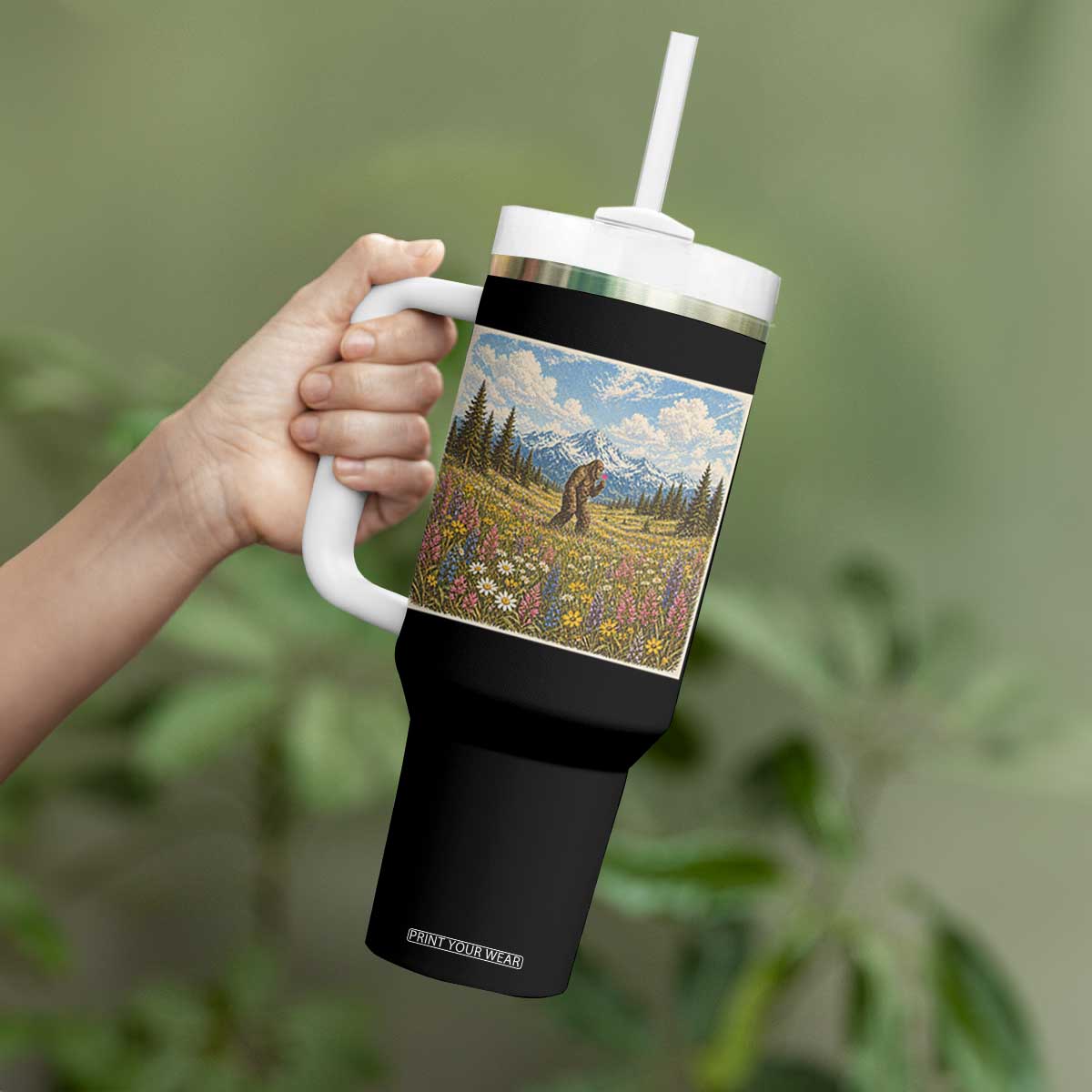 Retro Bigfoot Wildflower Tumbler With Handle Vintage Sasquatch Funny Cryptid TS10 Print Your Wear